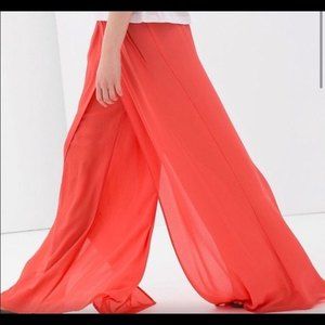Zara Coral Palazzo Layered Wide Leg Pants